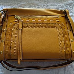 Fossil Allie satchel yellow mustard whipstitch bag